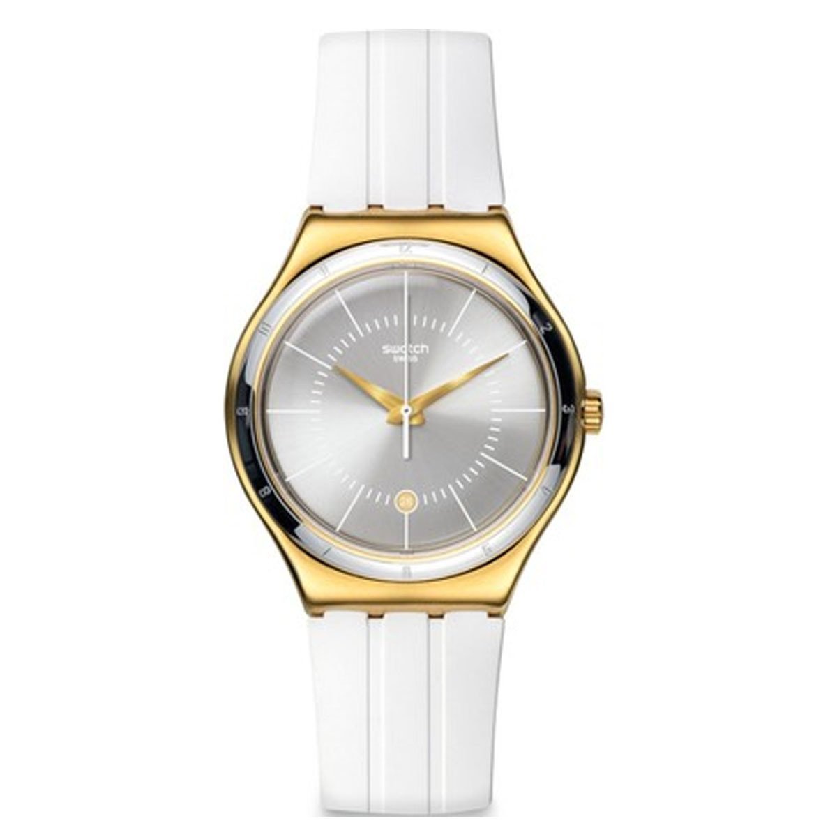 Swatch YWG401 Beyaz Kauçuk Çelik Kasa Kol Saati