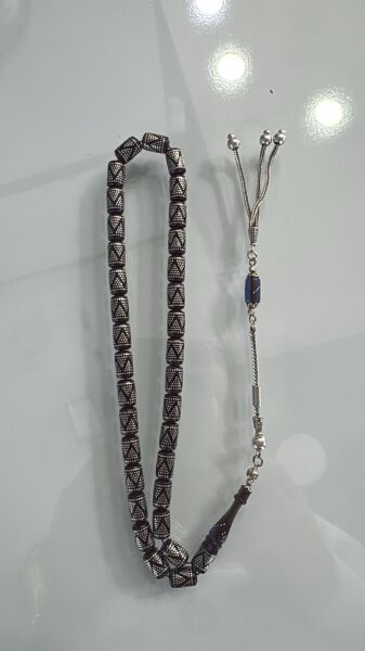 Ateş Kehribarı Gümüş El İşçiliği Tesbih 1 Numara