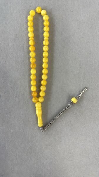 Damla Kehribar Eski Malzeme Gümüş Başlık Bilek Boy Tesbih 6 Numara