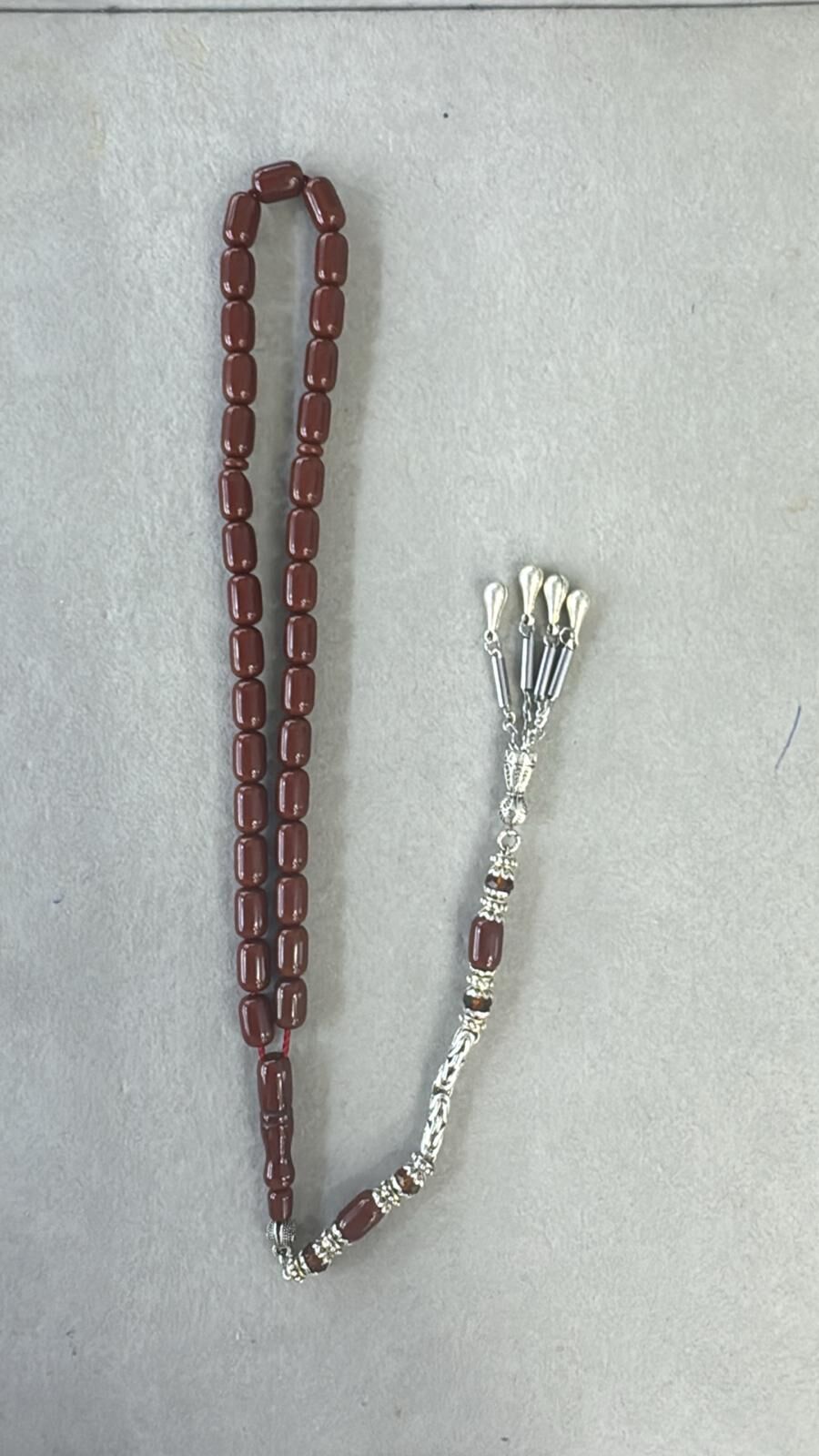 Sıkma Kehribar Yeni Malzeme Gümüş Başlık Tesbih 7 Numara