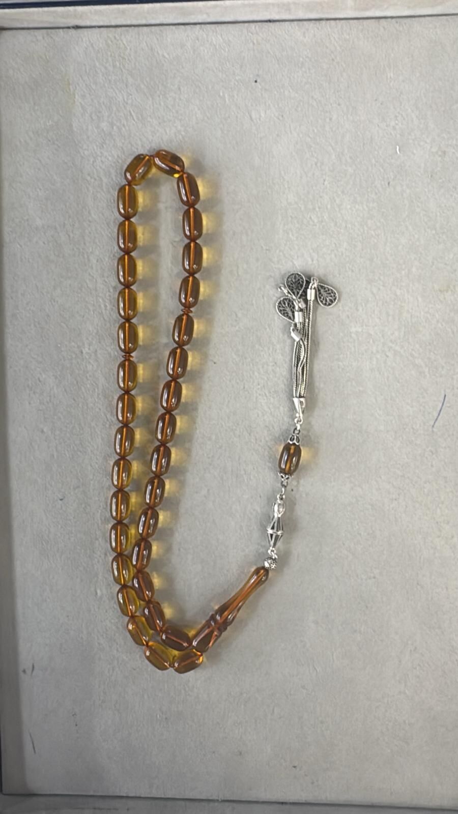 Ateş Kehribarı Gümüş Başlık Üst Düzey İşçilik Tesbih 14 Numara