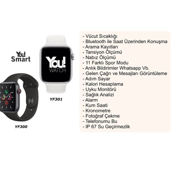 You Watch YF300 You Smart Silver & Black Silicon Unisex Akıllı Kol Saati
