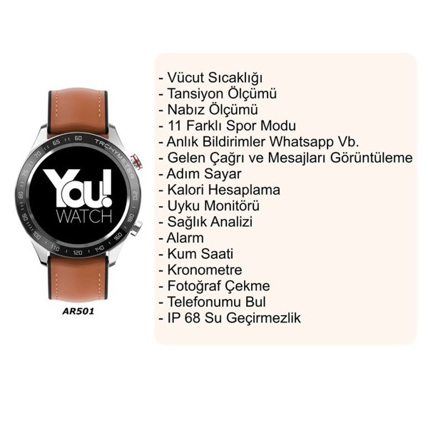 You Watch R5- AR501 You Smart Silver & Coffee Silicon Unisex Akıllı Kol Saati