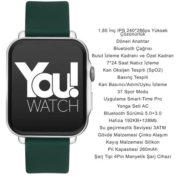 You Watch  F13-YF134 You Smart Silver & Dark Green Silicon Akıllı Kol Saati
