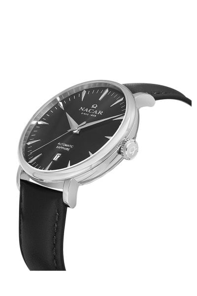 Nacar NC34-29B640-ABL1 Siyah Deri Otomatik Safir Erkek Kol Saati