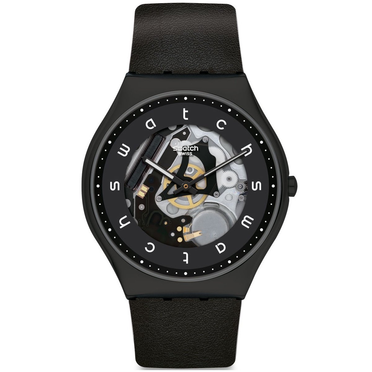 Swatch SS07B101 WHITE SIDE Siyah Deri Erkek Kol Saati