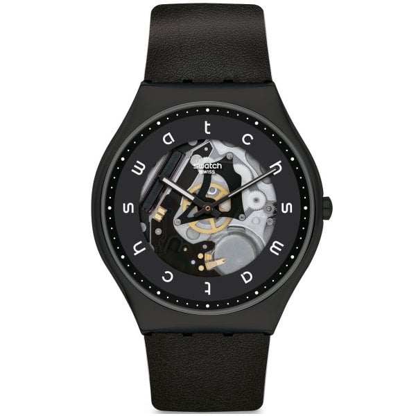 Swatch SS07B101 WHITE SIDE Siyah Deri Erkek Kol Saati